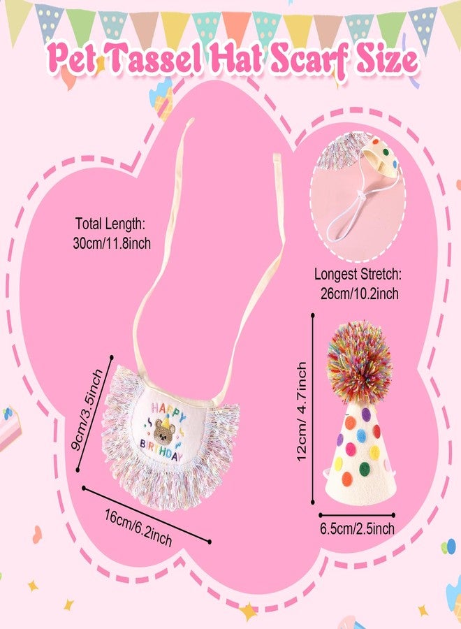 Kunyeah 2Pcs Pet Happy Birthday Hat Scarf Set Puppy Princess Costumes Cute Cat Bandana Outfit Dog Cone Hat wtih Pom-pom Colorful Lace Bib Collar Pet Birthday Decorations Party Supplies (Colorful) - Image 2